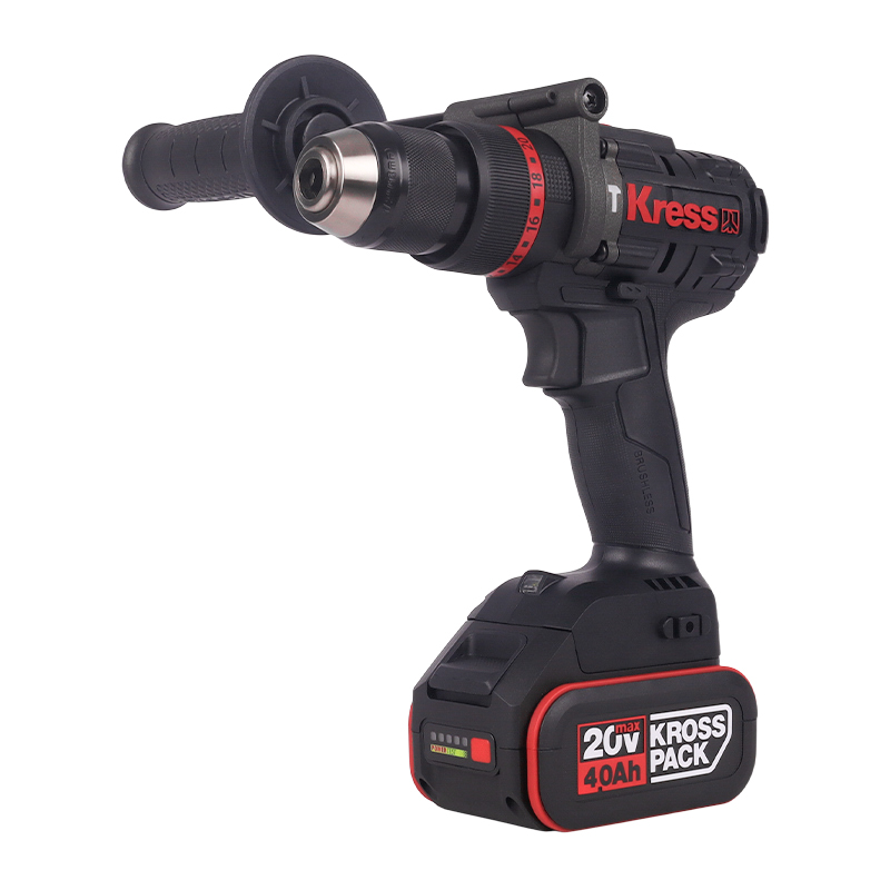 Дрель-шуруповерт аккумуляторная Kress KUC35, ударная, бесщеточная, 20В, 150Нм, 4Ач х2, ЗУ 6А.