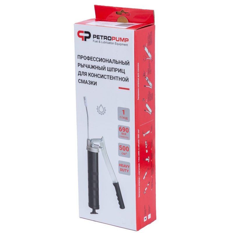 Профессиональный рычажный шприц Petropump PP100210, 500см3, 690 бар, жесткая трубка с 4-х лепестковой насадкой в Муроме
