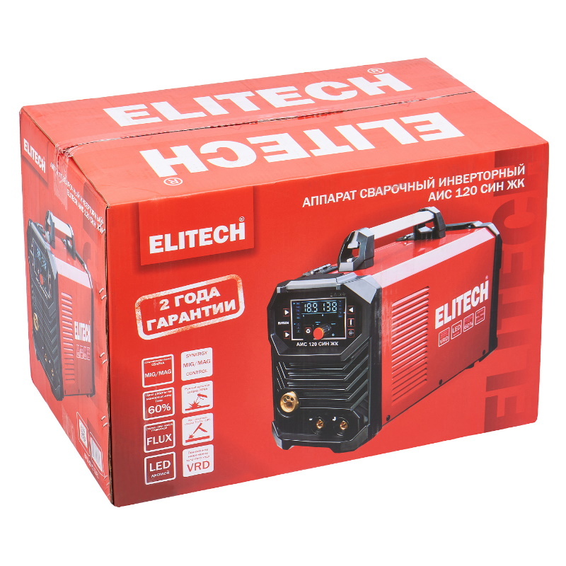 Инвертор Elitech АИС 120 СИН ЖК 204747, MIG/MAG, 220В, 3.5 кВт, 20-120A