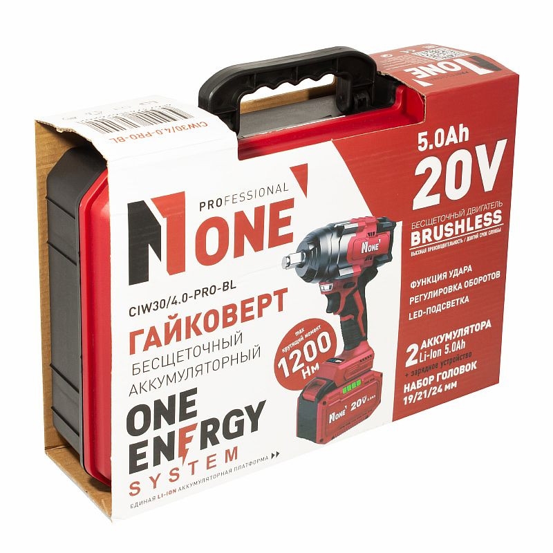 Гайковерт аккамуляторный Number One CIW30/4.0-PRO-BL , бесщеточный, ударный (1200Hm,20V,5.0Ah,2акк,З/У,набор головок,Кейс)