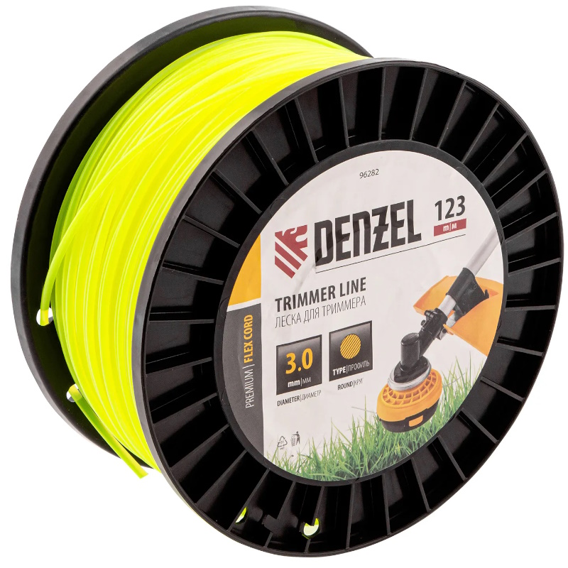 Леска для триммера Denzel FLEX CORD 96282, круглая, 3,0мм х 123м, на DIN катушке в Костроме