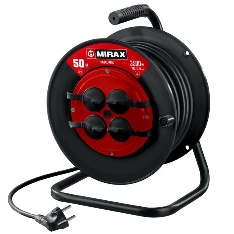 Силовой удлинитель на катушке Mirax 55051-50 ПВС 3х25 мм2 50 м 3500 Вт IP44 3818₽