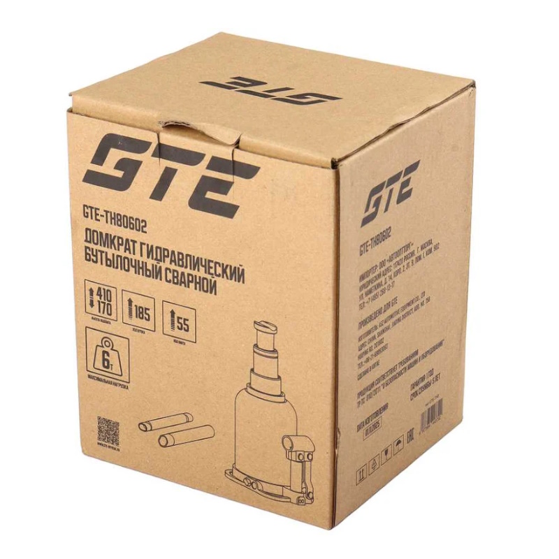 Домкрат гидравлический бутылочный GTE GTE-TH80602, с двумя штоками 6т (h min-170мм, h max-410мм, ход штока-185мм, ход винта-55мм) в Иваново