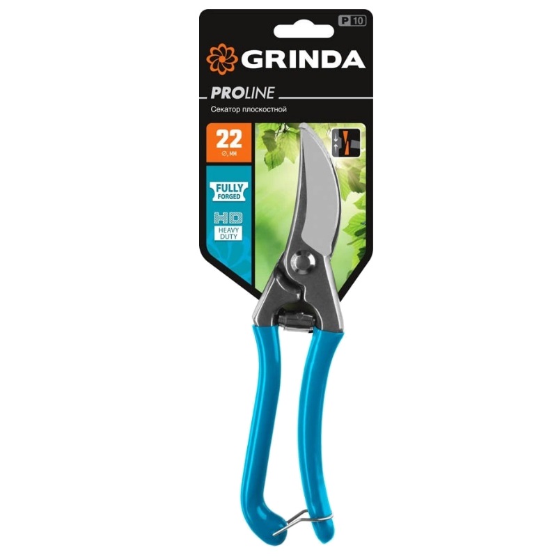 Плоскостной секатор Grinda PROLine P-10 423410, 210 мм, цельнокованые лезвия, стальные рукоятки, покрытие ПВХ в Туле
