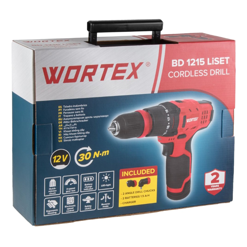 Аккумуляторная дрель-шуруповерт Wortex BD 1215 LiSET, в чемодане + 2 угловые насадки  в Муроме