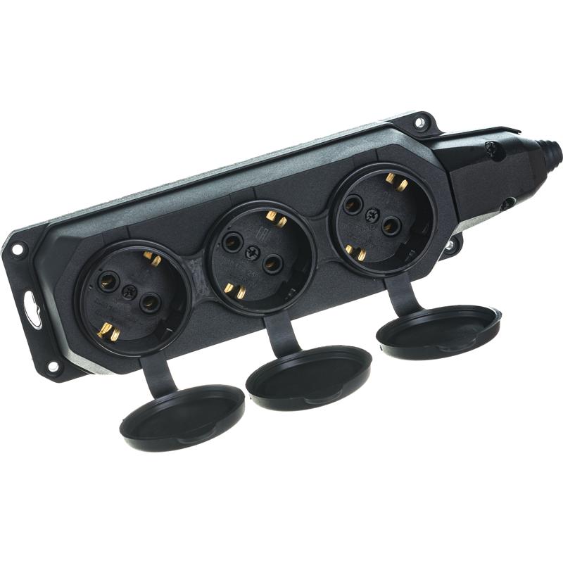 Колодка каучуковая Эра K-3e-B-IP44 Б0044545, 3-м с заземл., 16А IP44, черный в Ярославле