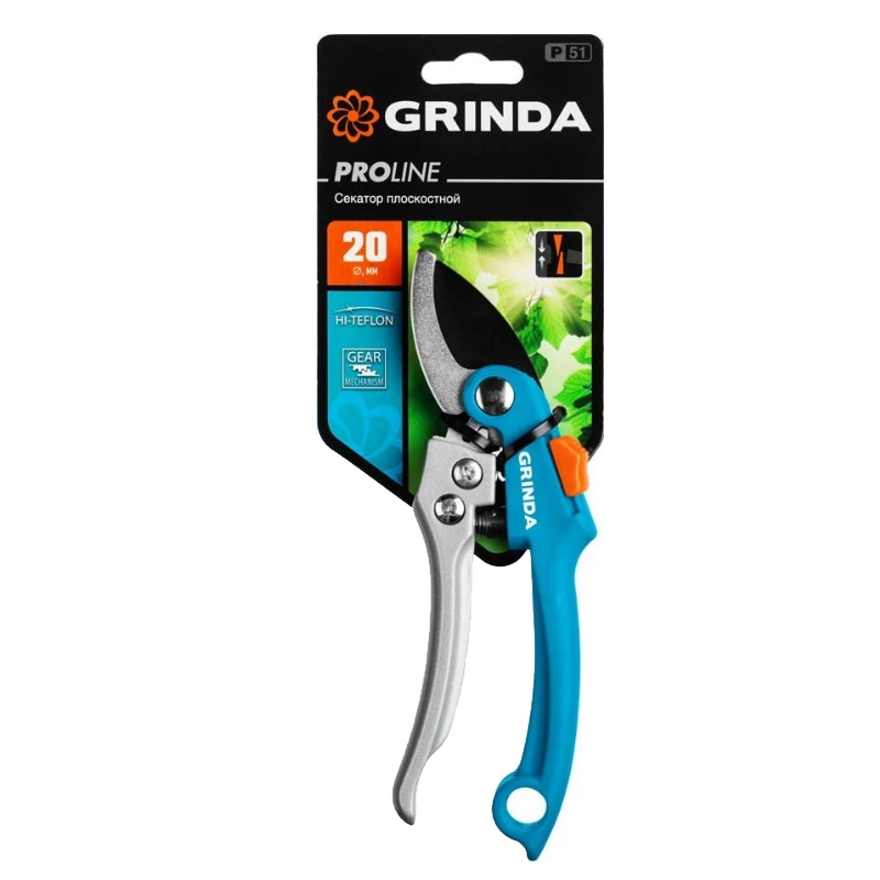 Плоскостной секатор Grinda P-51 423451_z01, 200 мм, закаленная сталь, шестерённая передача, двухкомпонентные рукоятки, покрытие ПВХ, PROLine в Вологде