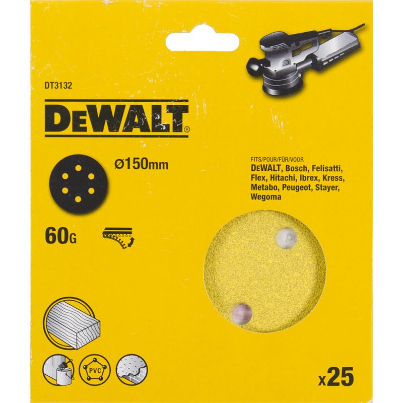 Шлифовальный круг DeWalt DT 3132 (150 мм, P60, крепление на липучке)