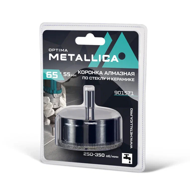 Коронка алмазная Metallica Optima 901571 (65x55 мм, #80, по стеклу, плитке, 1 шт, в блистере) в Рыбинске