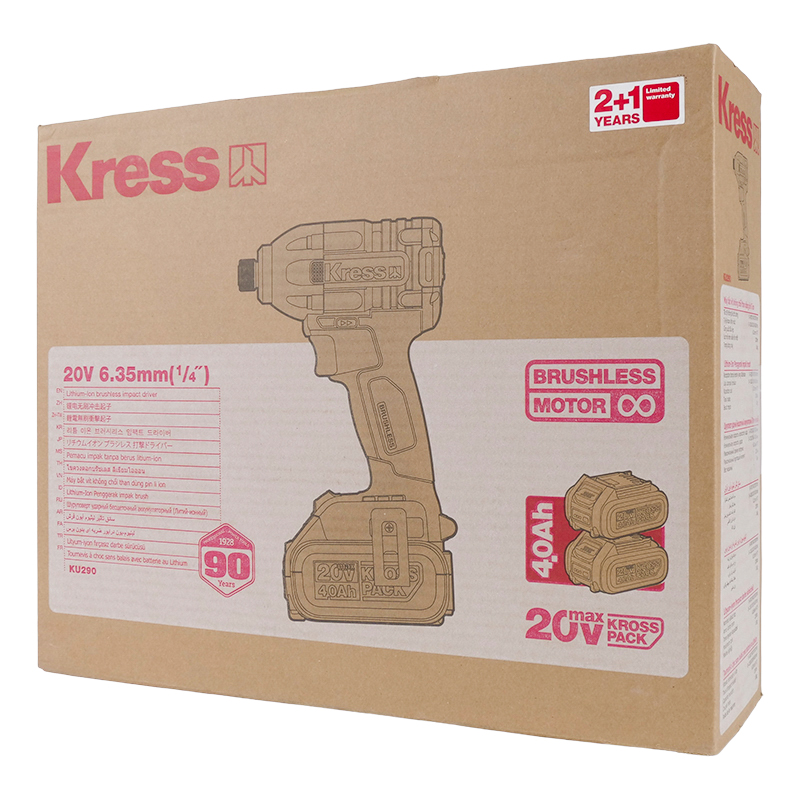 Аккумуляторный винтоверт Kress KU290 (ударный, бесщеточный, 20В, 230 Нм, вес 1.2 кг, набор принадлежностей) в Кинешме