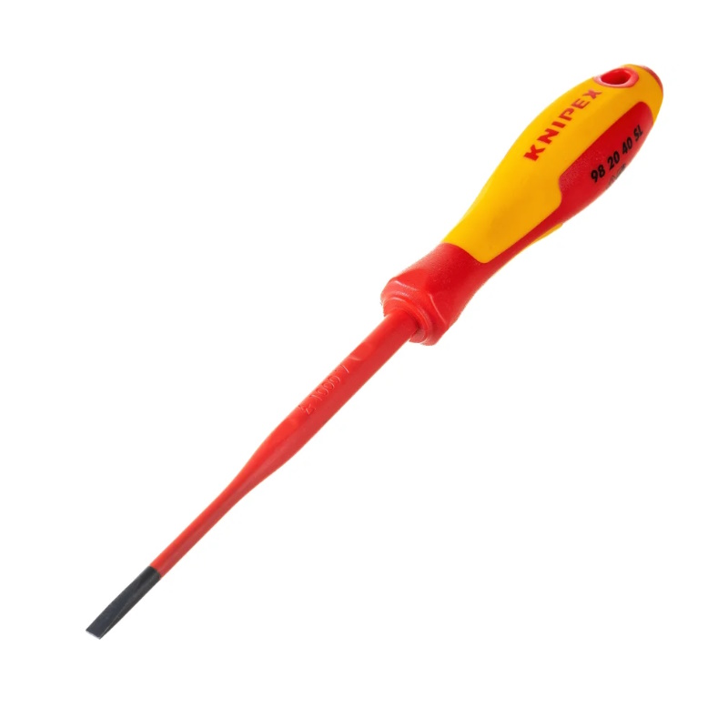 Отвёртка Knipex KN-982040SL, VDE, шлицевая плоская, SL 4.0x0.8x100 мм, тонкая, длина 202 мм, диэлектрическая в Кинешме