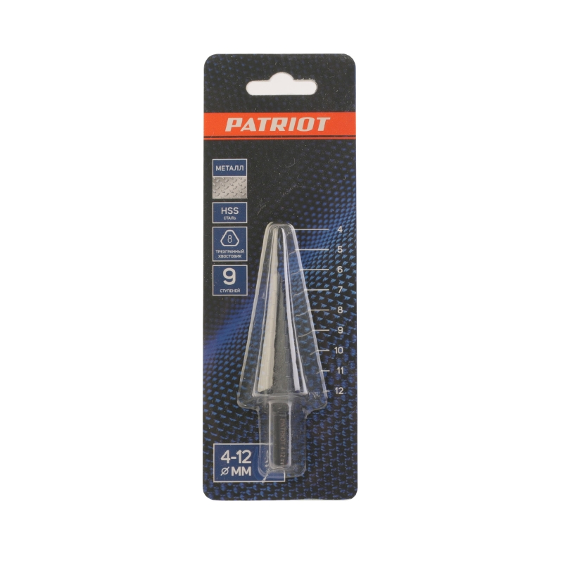 Сверло по металлу ступенчатое Patriot 815010701 (4-12 мм, HSS, упаковка блистер) в Коврове