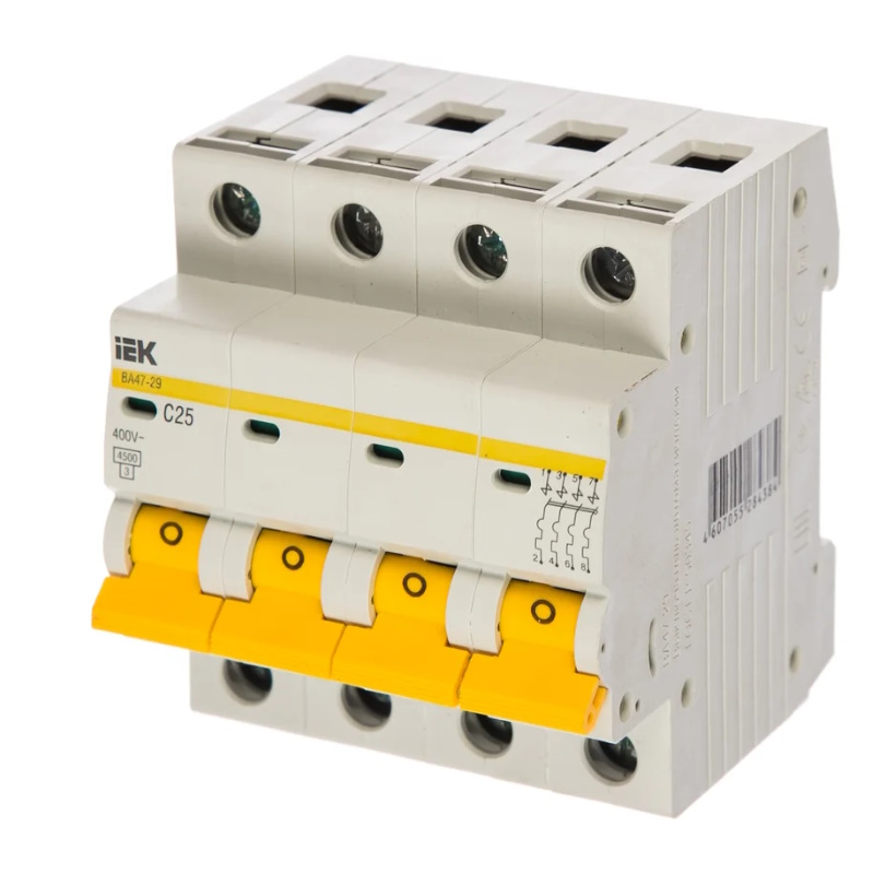 Автоматический выключатель IEK KARAT ВА47-29 MVA20-4-025-C 4P C 25А 45кА 1619₽