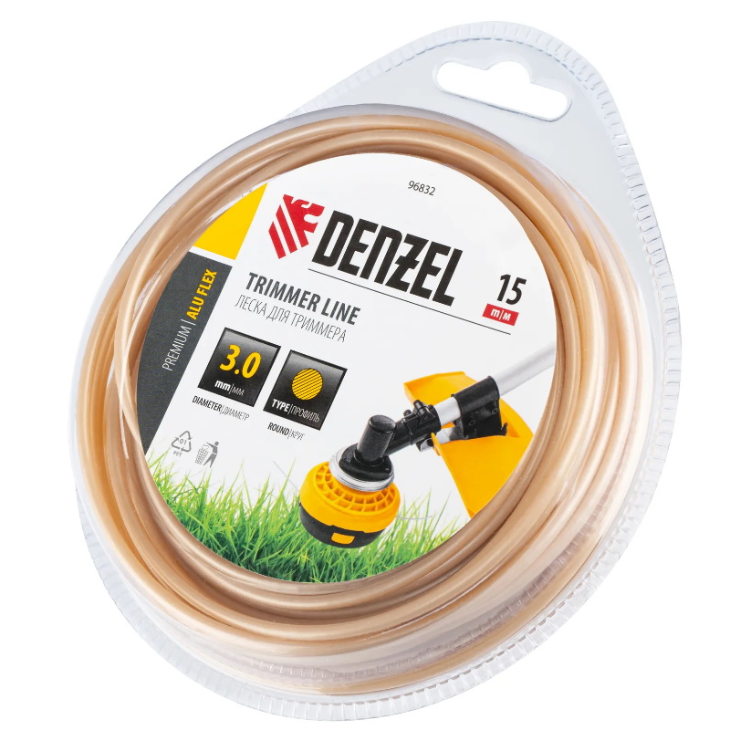 Леска для триммера армированная алюминием круглая Denzel ALUFLEX 96832, 3,0мм х 15м, блистер в Александрове