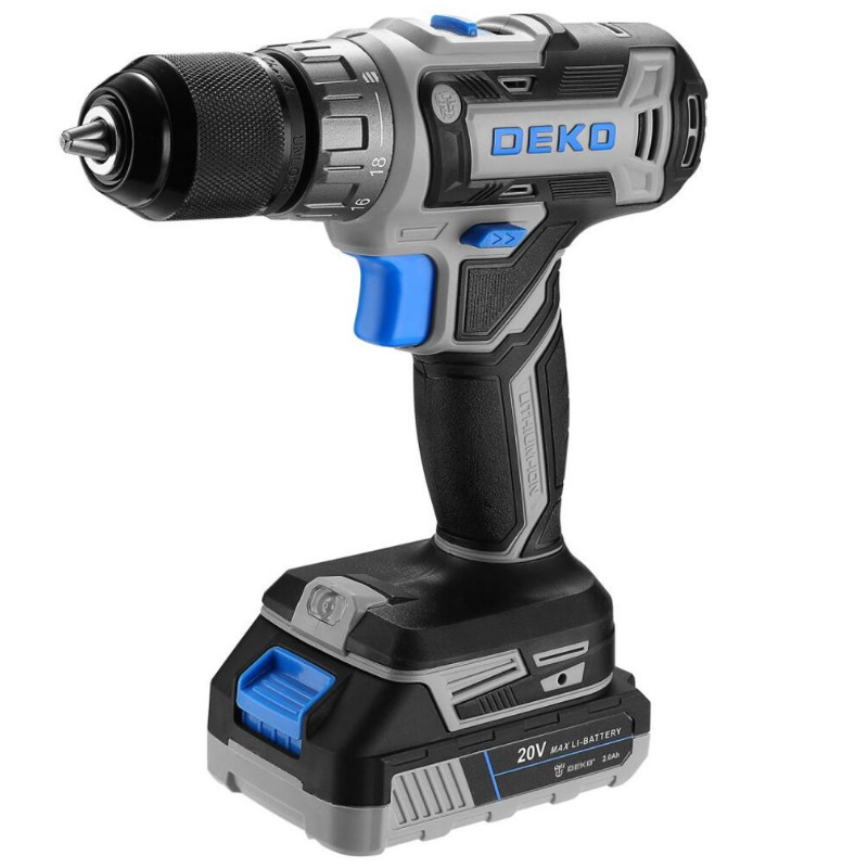 Дрель-шуруповерт аккумуляторная в кейсе + набор 63 инструмента Deko DKCD20V PRO 080-1001, 20В, 2x2.0Ач в Переславле