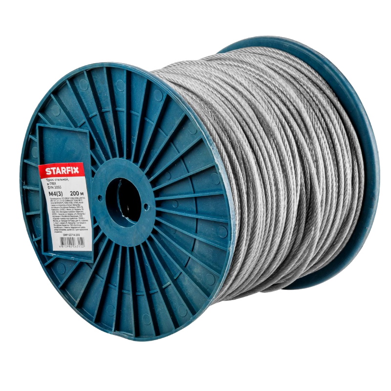 Трос стальной Starfix SMP-53714-200, в ПВХ, М4(3), DIN 3055, бухта 200 м  в Твери