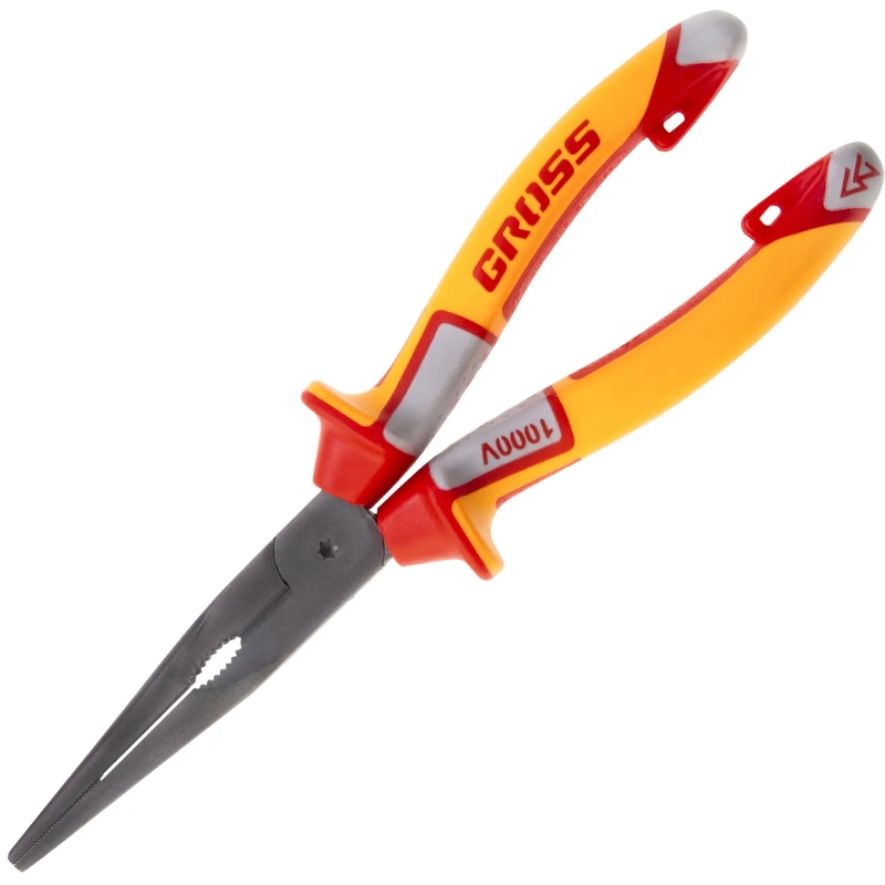 Длинногубцы прямые Gross 17177 диэлектрические рукоятки до 1000 В трехкомпонентные рукоятки 205 мм 3650₽