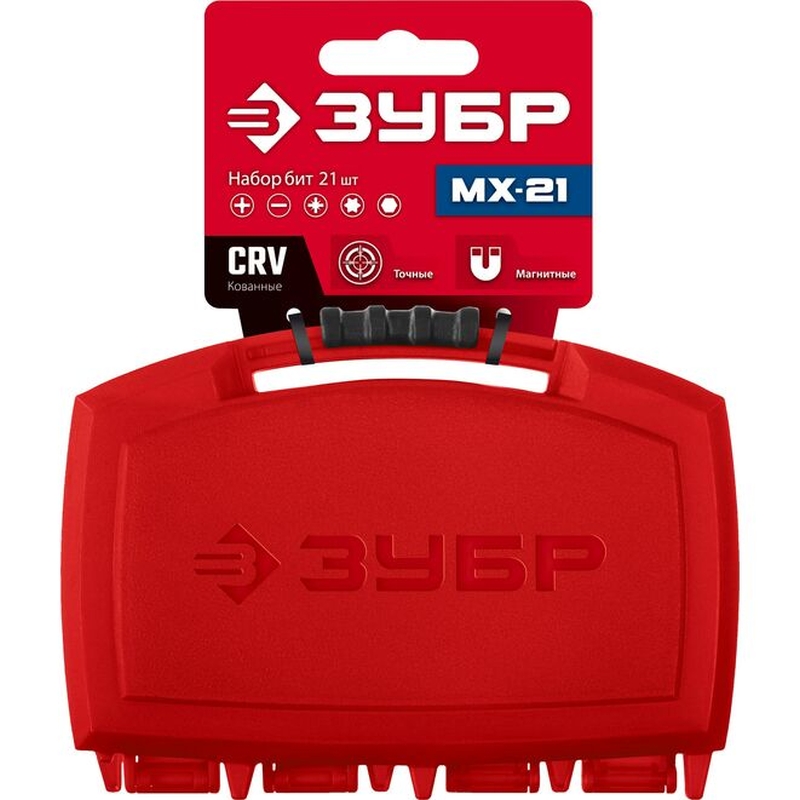 Биты Зубр МХ-21 26600-H21, CR-V, с магнитным адаптером, набор в компактном ударопрочном боксе