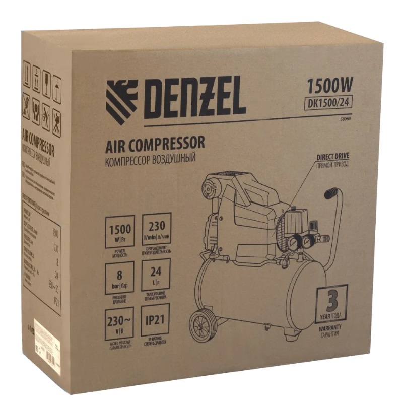 Компрессор воздушный Denzel DK1500/24 Х-Pro 58063, 1,5 кВт, 230 л/мин, 24 л в Кинешме