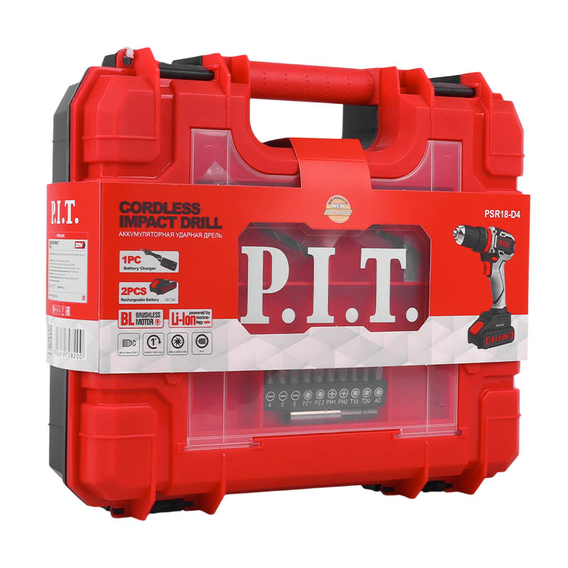 Дрель-шуруповерт аккумуляторная ударная P.I.T. PSR18-D4 (2xАКБ Li-ion 20 В, 1,5 Ач, ЗУ, кейс)