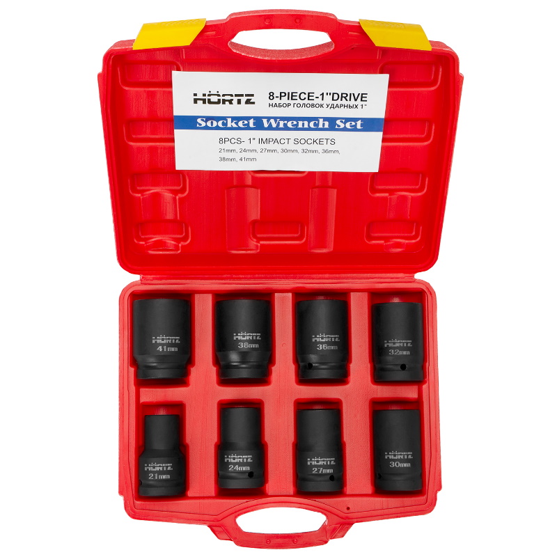 Набор головок ударных Hortz 128290, 1", 21,24,27,30,32,36,38,41 мм в Твери