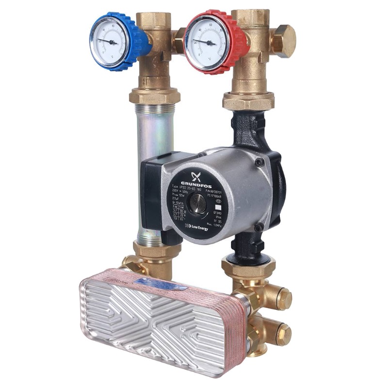 Насосная группа с теплообменником Stout SDG-0038-182502, 18 пластин, с насосом Grundfos UPSO 25-65/180, в теплоизоляции в Иваново