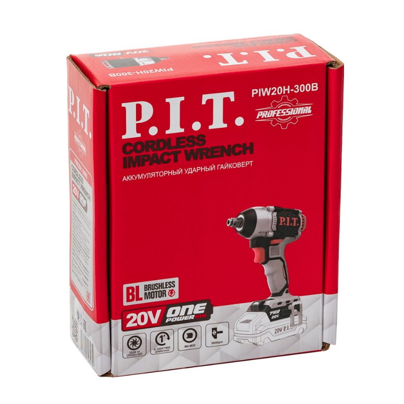 Гайковерт аккумуляторный бесщеточный P.I.T. IMPACT PIW20H-300B SOLO (20В, 300Нм, квадрат 1/2" + HEX 1/4") в Ярославле