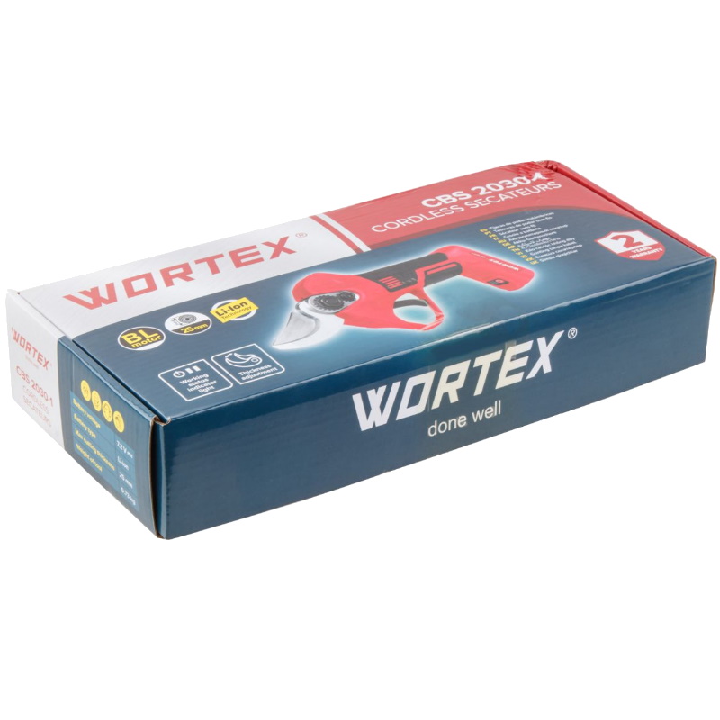 Секатор Wortex CBS 2030-1 1334890, аккумуляторный, в коробке, бесщеточный, 7.2 В, ветки до 25 мм
