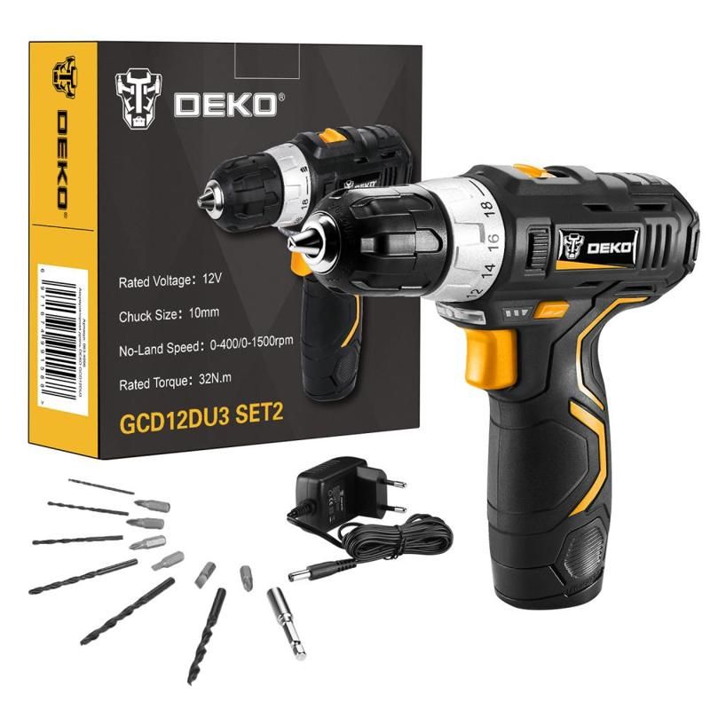 Аккумуляторная дрель-шуруповерт Deko GCD12DU3 SET2 FU 063-4146, 1.5 Ач