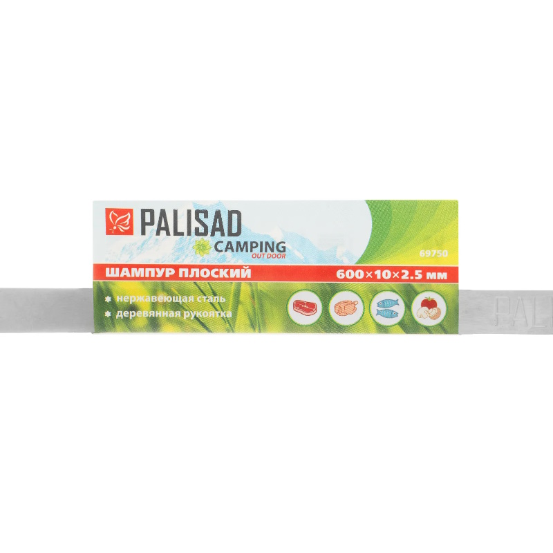 Шампур плоский Palisad Camping 69750, 600х10х2,5 мм, с деревянной  рукояткой, нержавеющая сталь в Ярославле