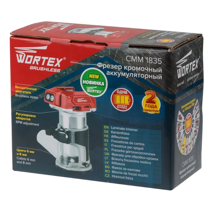 Аккумуляторный фрезер кромочный Wortex CMM 1835 ALL1 SOLO CMM183502629, в коробке, бесщеточный, 18 В, цанга 6/8, регулировка оборотов в Череповце