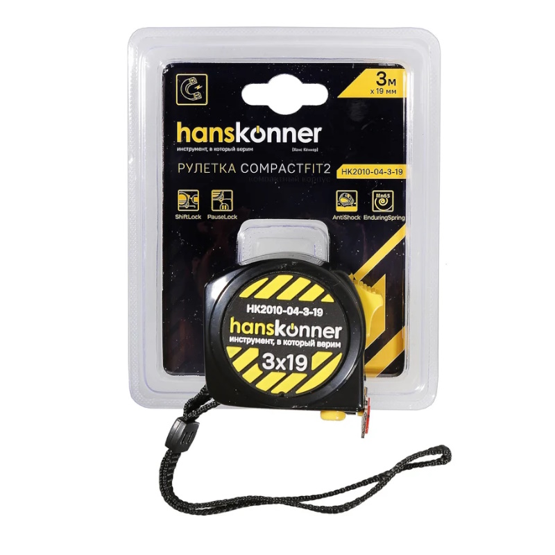 Рулетка Hanskonner HK2010-04-3-19, 3x19мм, 2 стопа, мощный магнит в Коврове