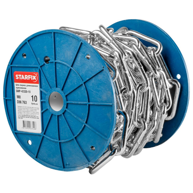 Цепь сварная Starfix SMP-42320-10 длиннозвенная оцинкованная М8 DIN 763 бухта 10 м 2771₽