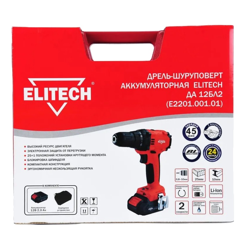 Дрель аккумуляторная бесщеточная Elitech ДА 12БЛ2 (Е2201.001.01) 191605 в Иваново