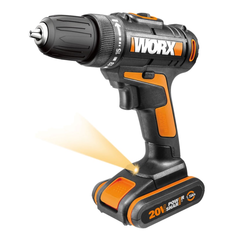 Дрель-шуруповерт аккумуляторная WORX WX101.1, 20В, 1.5Ач x2, кейс в Рыбинске