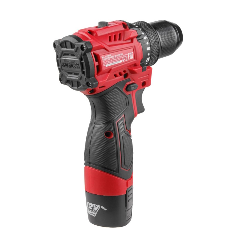 Аккумуляторная дрель-шуруповерт Wortex LX BD 1220 DLi 1333699, 12В, 30 Нм, 2*1.5 Ач, патрон 10 мм, бесщёточный в Твери