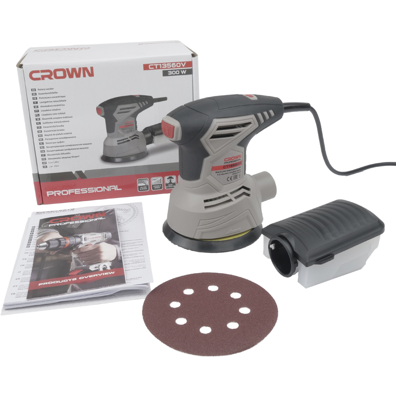 Шлифмашина эксцентриковая Crown CT13560V (мощность 300 Вт, круг 125 мм, амплитуда колебаний 2 мм) в Туле