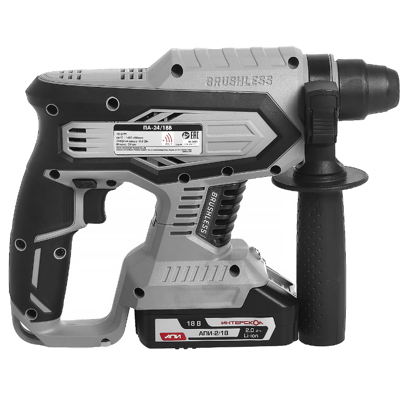 Перфоратор Интерскол ПА-24/18В 579.2.2.70, бесщеточный, Li-ion АПИ, кейс, 2 аккумулятора 2Ач, ЗУ, вес 2.6 кг, реверс