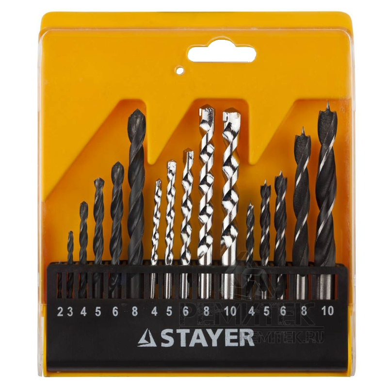 Набор комбинированных сверл Stayer "STANDARD" 29720-H16, дерево (4-5-6-8-10мм), металл (2-3-4-6-8мм), бетон (4-5-6-8-10мм), 16 предметов в Кинешме