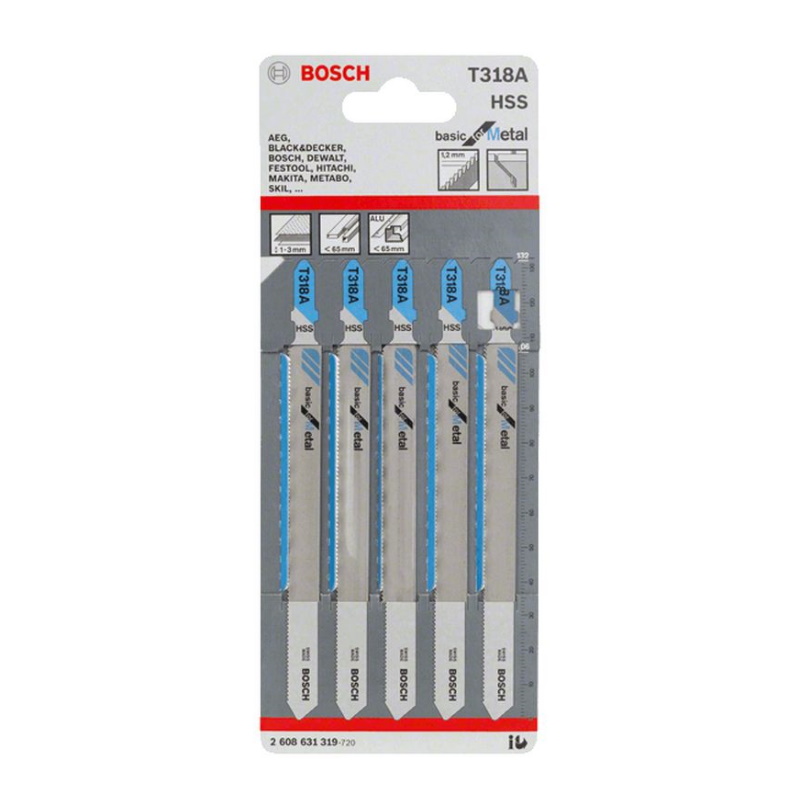 Пилки по металлу для лобзика Bosch T318A 2.608.631.319 (HSS, 5 шт., шаг зубьев 1.2 мм) в Кинешме