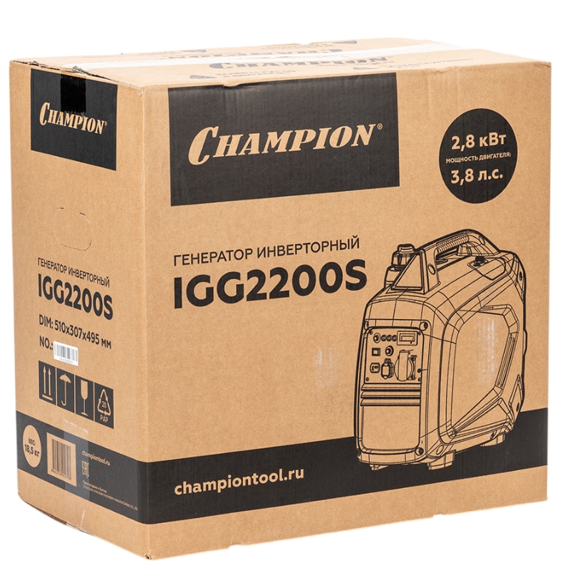 Генератор Champion IGG2200S (2,2/2,4 кВт, 3,8лс, 4л, 18,5кг, закрытый корпус) в Иваново