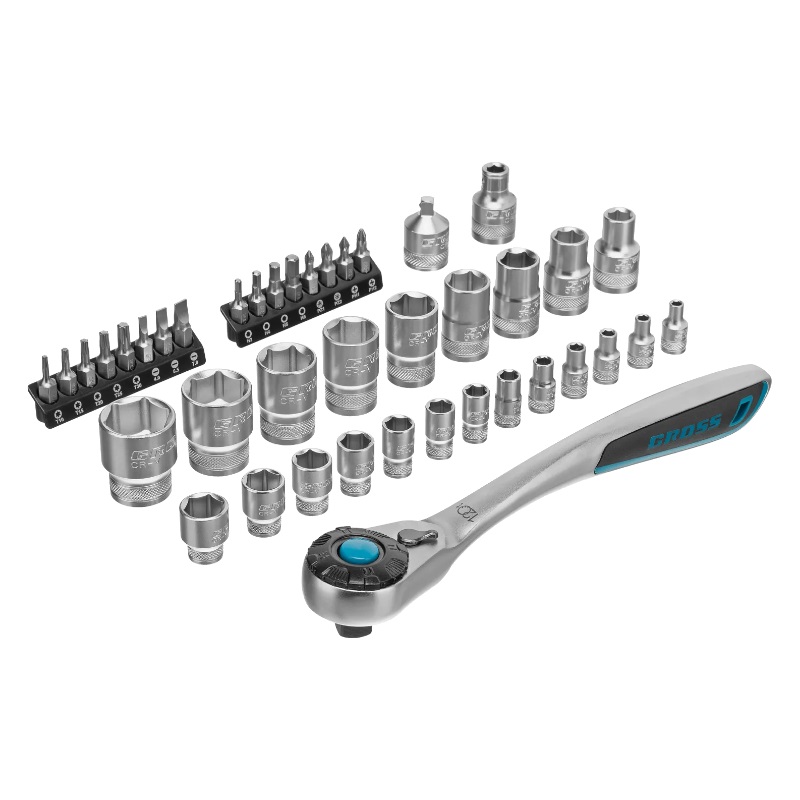 Набор торцевых головок Gross 14143 (трещотка 120 зубьев, 1/2", 1/4", CrV, 41 предмет) в Муроме