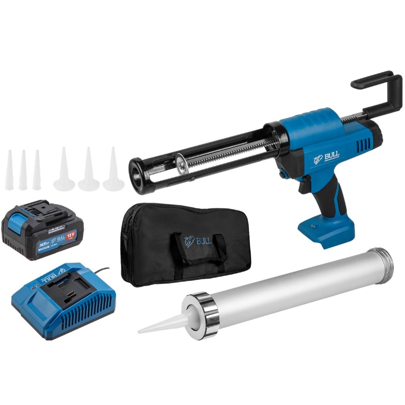 Аккумуляторный пистолет для герметика Bull CG 1860 SET 1304625 1х4 сумка 300600 мл 2500 Н 83 ммс регулировка скорости 17909₽