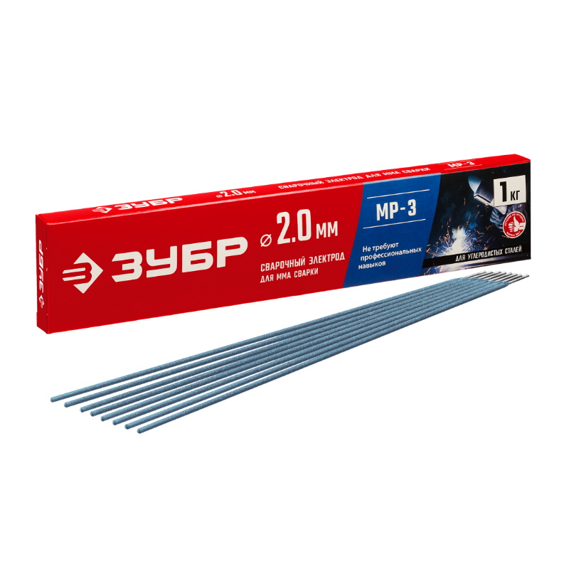 Электрод сварочный Зубр МР-3 40011-2.0 с рутиловым покрытием, d 2,0 х 300 мм, 1 кг в коробке 