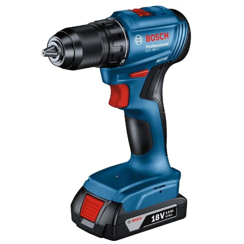 Дрель аккумуляторная Bosch GSR 185-LI 06019K30F0, 2*2,0 А/ч, бесщеточная, переходник на розетку в Коврове