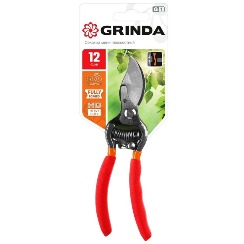 Плоскостной мини-секатор Grinda G-1 423101, 150 мм, цельнокованые лезвия, стальные рукоятки, покрытие ПВХ в Иваново