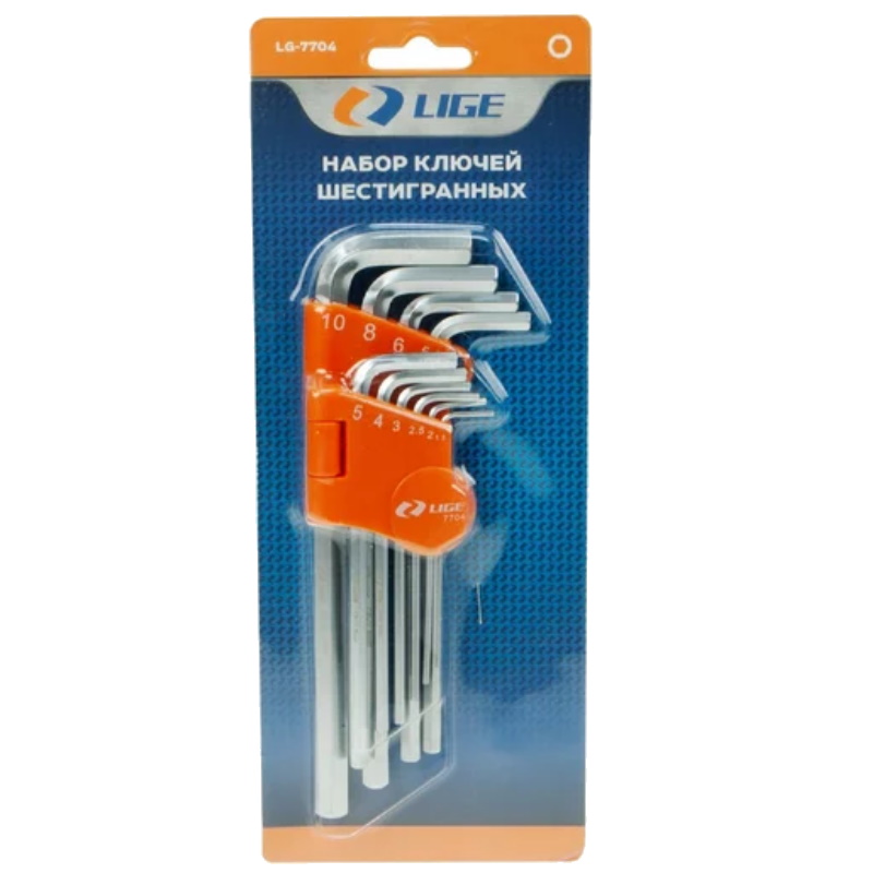 Набор ключей шестигранных Lige LG-7704, Г-образных, 1.5, 2, 2.5, 3, 4, 5, 5.5, 6, 8, 10 мм, 10 предметов в Твери