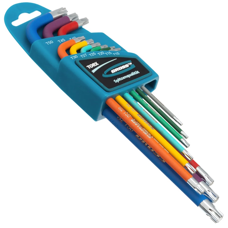 Набор ключей имбусовых Gross 16402 TORX-TT, 9 шт: T10-T50, магнит, S2, хром/краска  9 шт. в Угличе