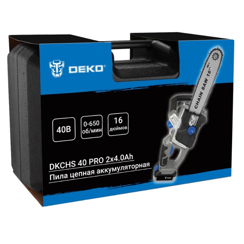 Пила цепная аккумуляторная Deko DKCHS 40 PRO 063-4357 (в кейсе, 2х20В, 2x4.0Ач, 2 з/у) в Муроме