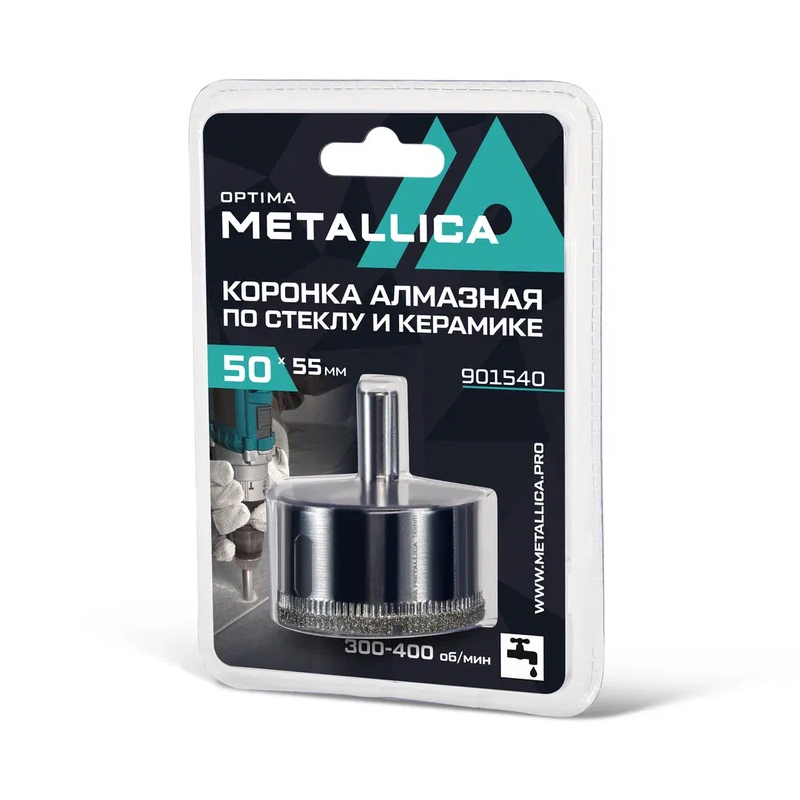 Коронка алмазная Metallica Optima 901540 50x55 мм 80 по стеклу плитке 1 шт в блистере 545₽